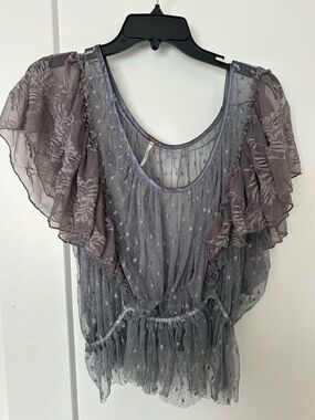 Free People Sheer Lace Dot Blouse in Dusty Lavender